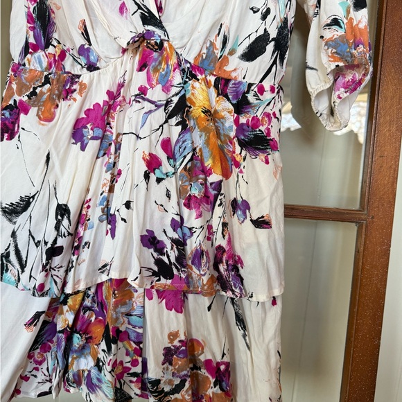 Umgee Floral Deep V-Neck Multicolor Boho Flowy Midi Dress - Size Large - Picture 4 of 6